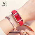 GUOU Square Watch Ladies Waterproof Wristwatches Rhinestone Quartz Watches for Women Fashion Leather Strap Rectangle Dial Female